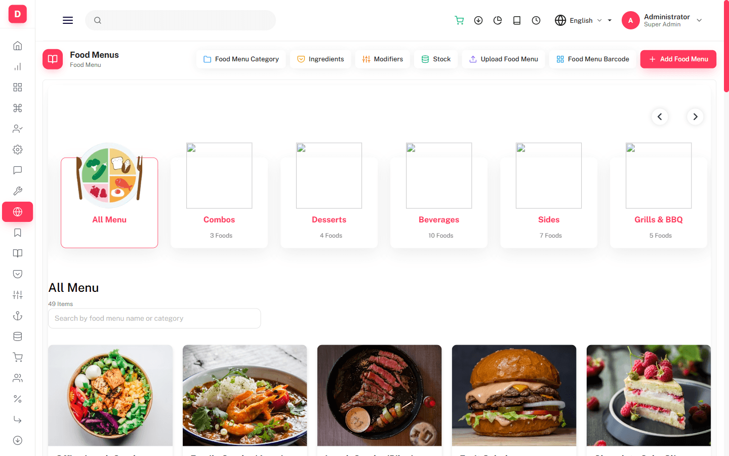 Restaurant menu and table layout